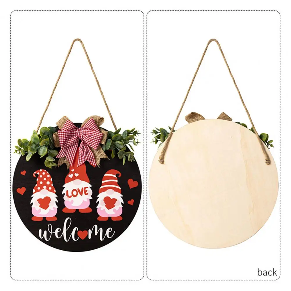 Rustic Wooden Round Hanging Sign Plaid Gnome Print Door Plate with Lanyard Ornament Home Decor