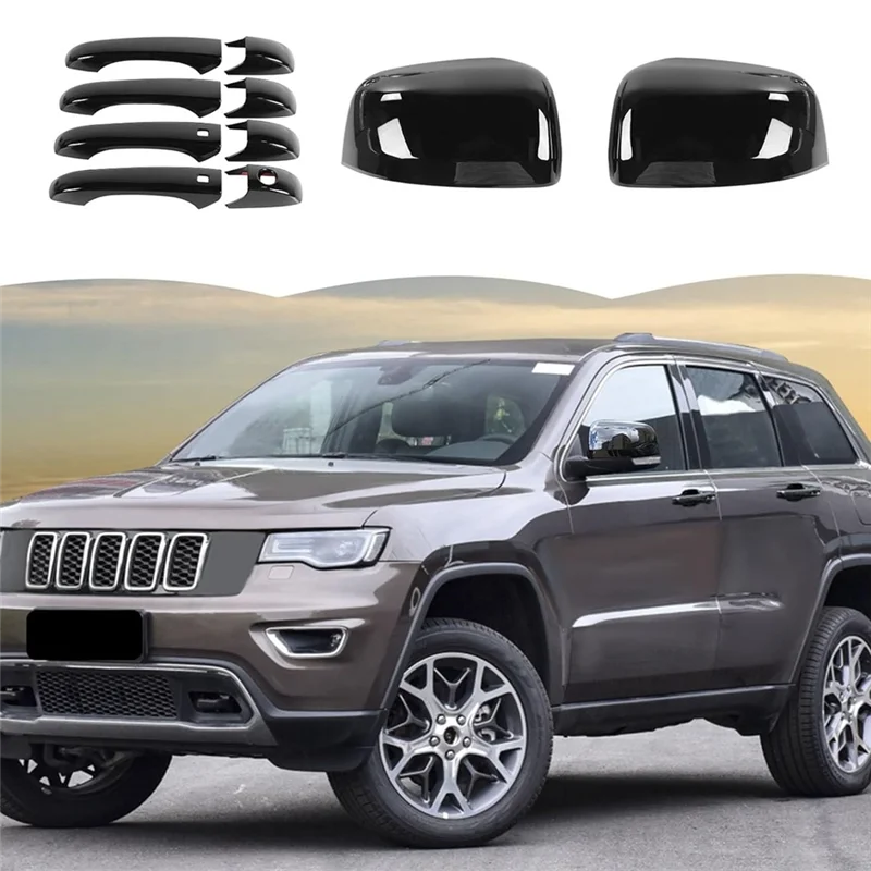 

A64P-Car Rearview Mirror Cover Trim + Tail Light Lamp Cover + Exterior Door Handle Trim Black ABS For Jeep Grand Cherokee 2014-2
