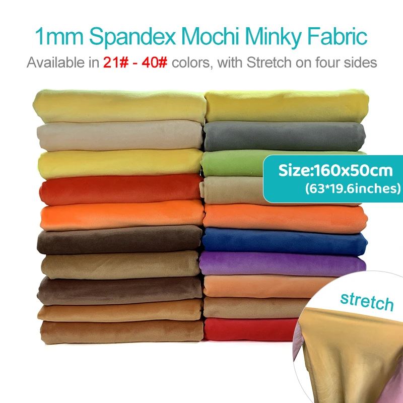 1mm Pile Super Stretch 5% Spandex Mochi Stretch Plush  Fabric Mochi Minky Fur For Making Fursuit Paw 160x50cm 21-40 New Colors