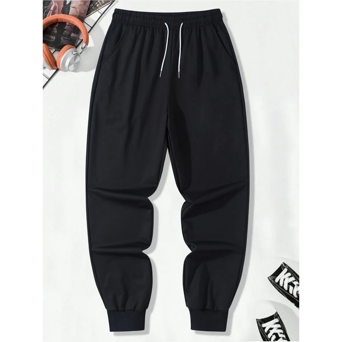 

Men's Drawstring Casual Joggers: Elastic Waist Cuffed Pants for Daily Leisure & Comfort