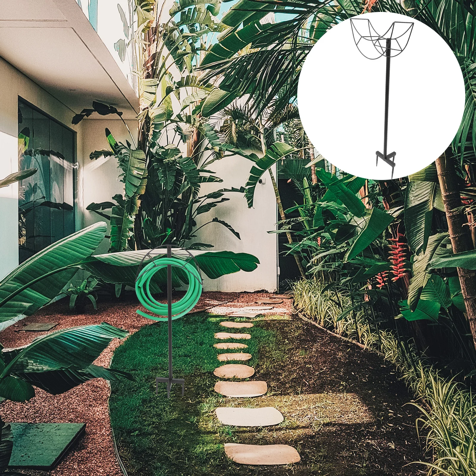 

Garden Rack Metal Water Holder Sturdy Hanger Yard Hose Stand Hose Organizing Shelf Smooth Surface No Burr Outdoor Use Affordable