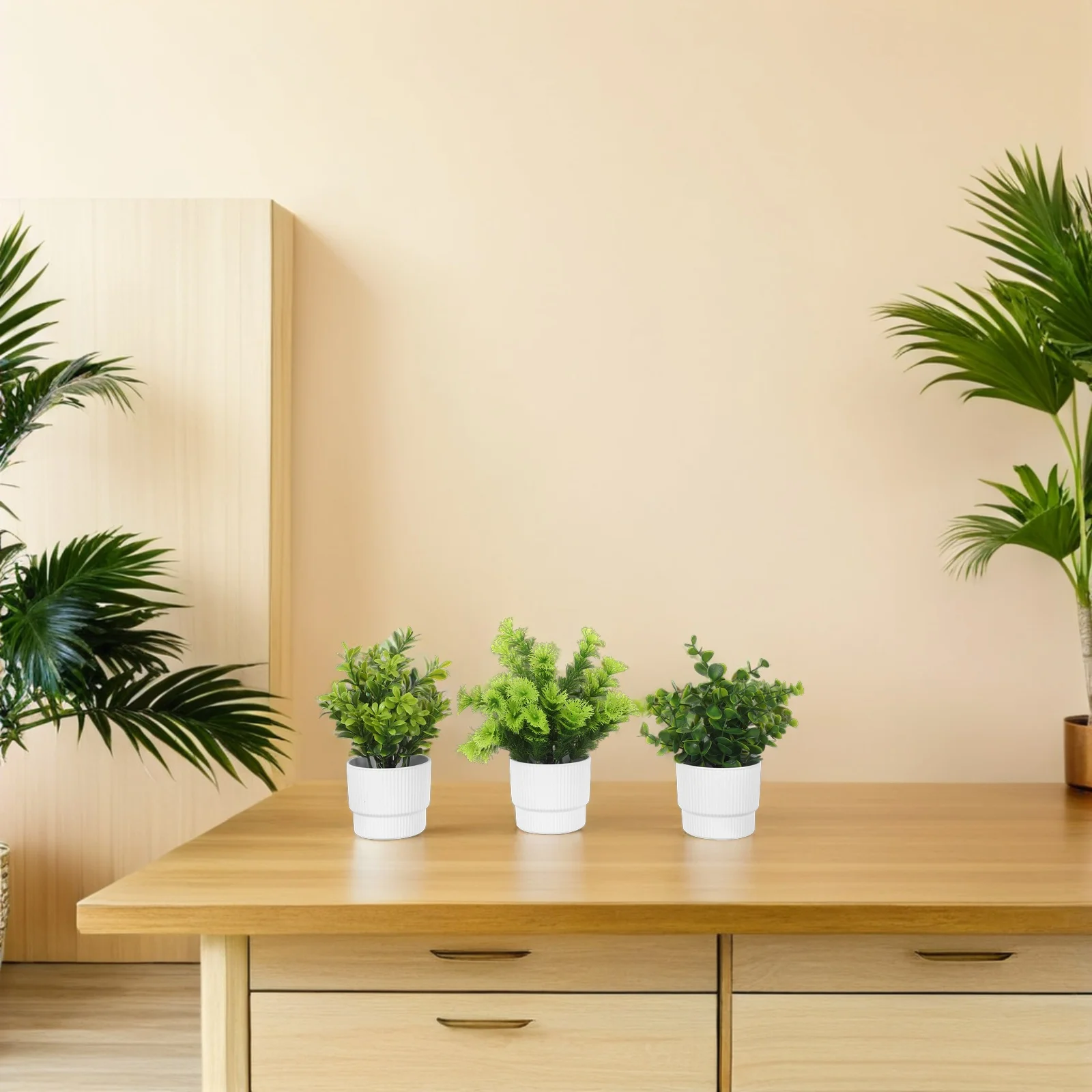 

3Pcs Artificial Eucalyptus Bonsai Plants Faux Potted Simulated Greenery for Home Office Desk Bathroom Shelf Wedding Decor