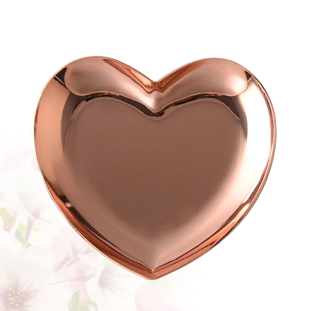 

Jewelry Tray Stainless Steel Heart Shaped Storage Dish Desktop Decor Photo Props Lightweight Durable Elegant Rose Gold