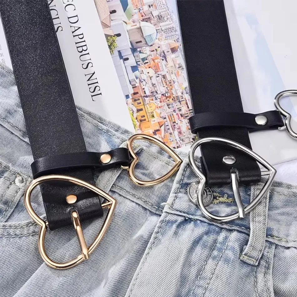 Skórzana szeroki pas damska złota miłość zapinka klamra Jeans czarny pasek luksusowa marka damska pasek w stylu Vintage pasek damski