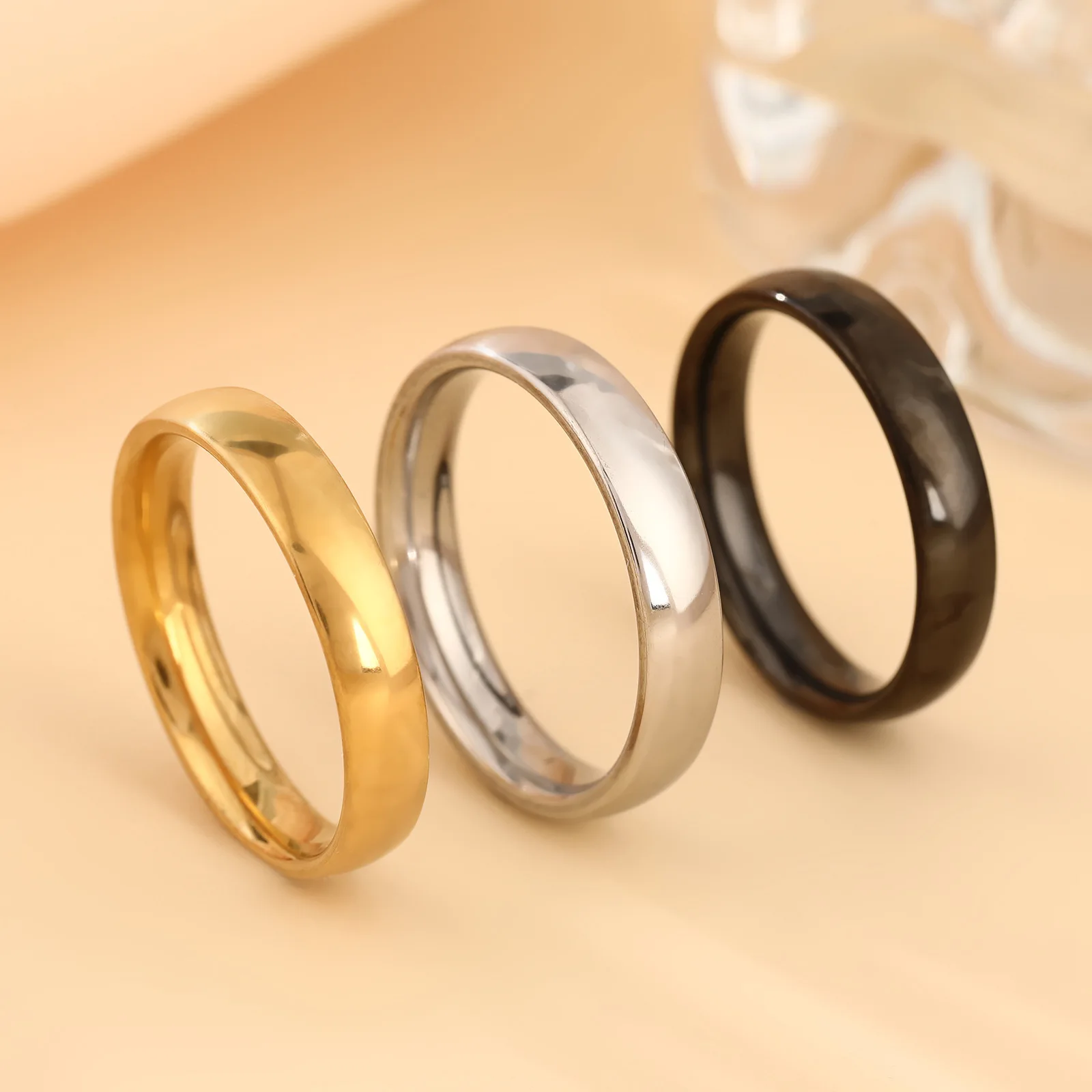 الفولاذ المقاوم للصدأ الذهب اللون 4 مللي متر حلقة واسعة النساء الرجال الحد الأدنى السلس العصرية خواتم زوجين مجوهرات الزفاف هدية بالجملة #1