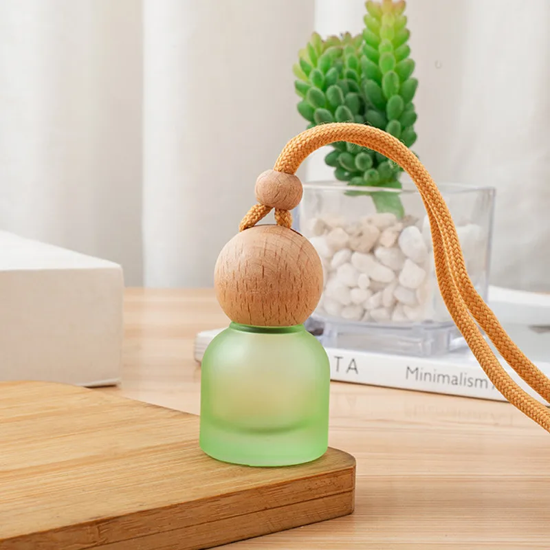 Bottiglia di vetro di profumo pendente per deodorante per auto vuoto da 10 ml con tappi in legno Bottiglia di diffusore di olio essenziale per auto riutilizzabile
