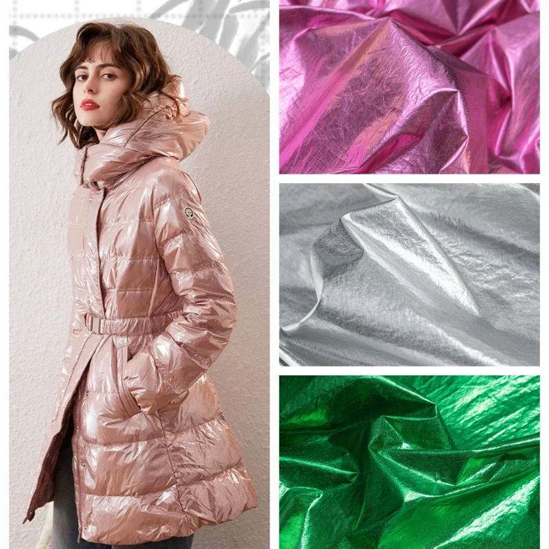 

Thin Glossy Waterproof Down Jacket Fabric By The Meter for Clothing Vest Jacket Pants Diy Sewing Plain Cloth Soft Pink Yellow