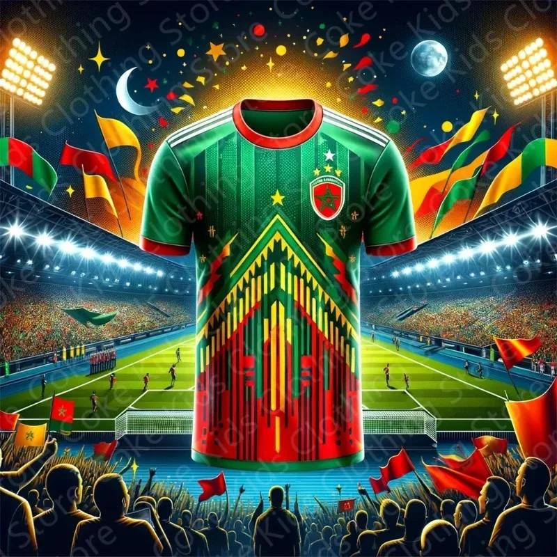 2024 New Morocco Football Fan Jersey 3d Print Woman Adult Summer Sports Soccer Training T-Shirt Tops O Neck Loose Sweatshirt