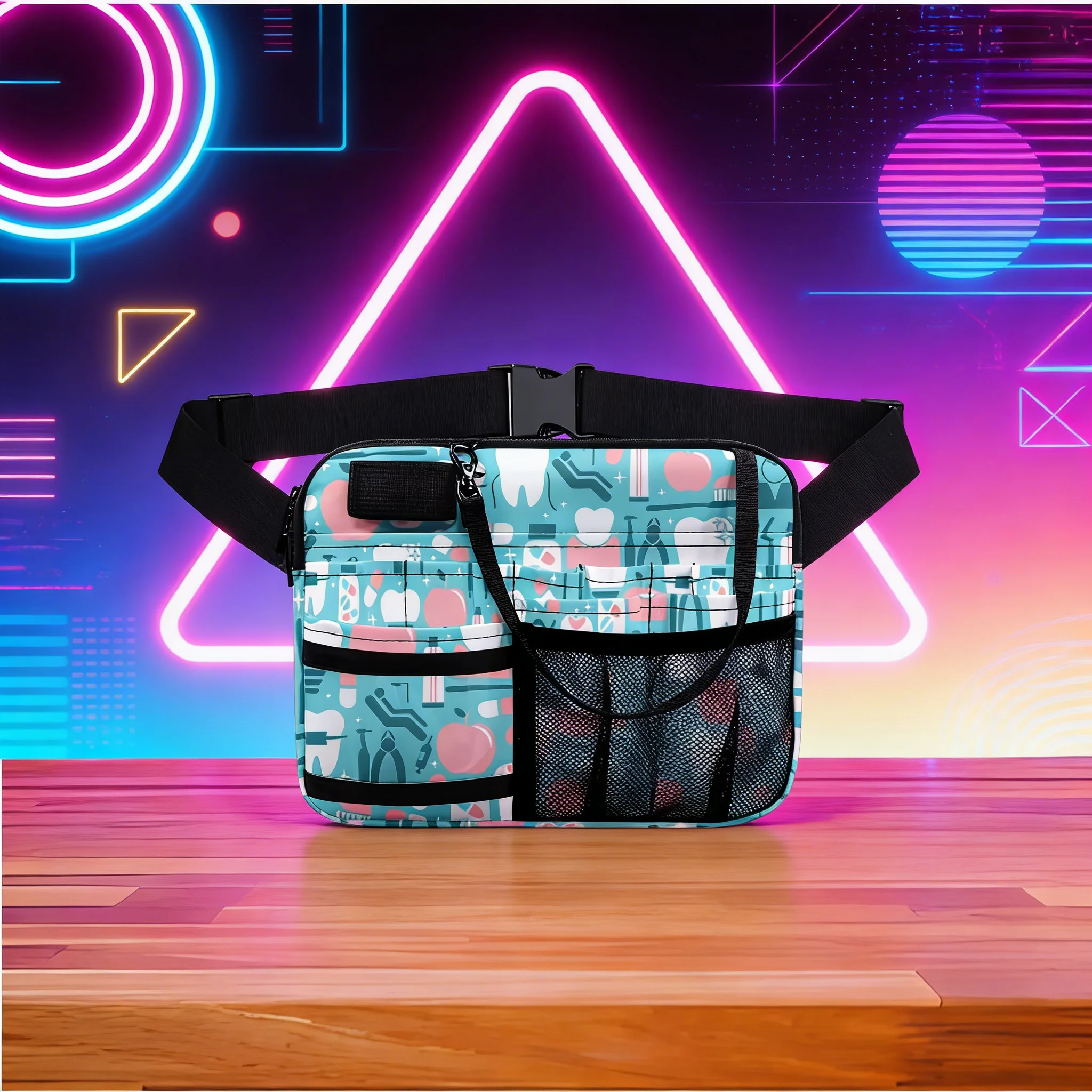

Rainbow Nurse Fanny Pack with Pen Loop Cute Medical Print Waist Belt