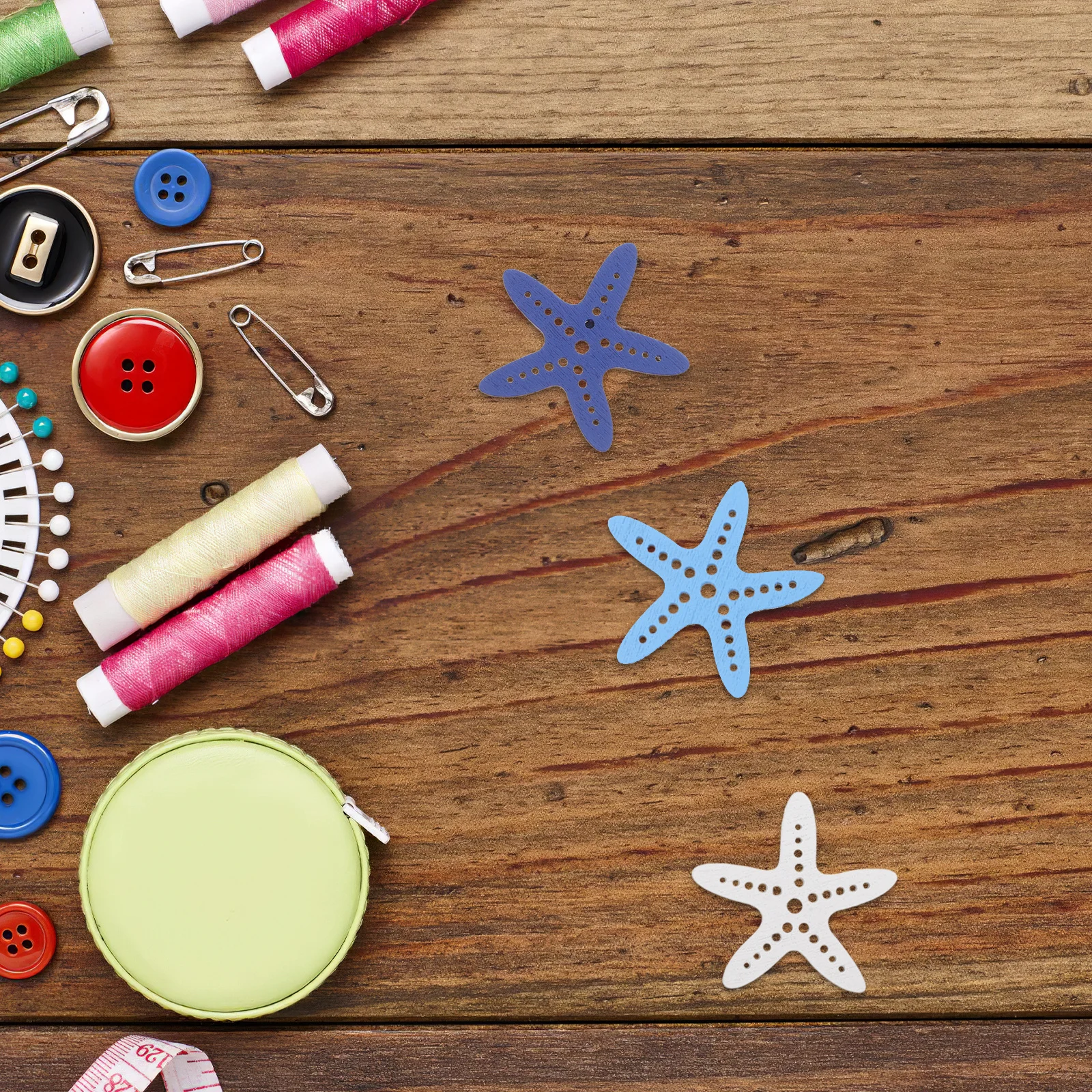 

300Pcs Ocean Handmade Wood Slices Mediterranean Style Sea Star Cutouts for DIY Coastal Home Decor Nautical Wall Hanging Craft