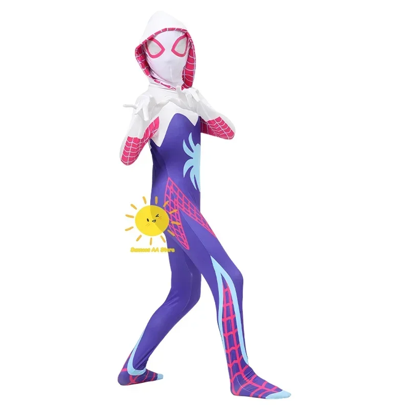 BEAST KINGDOM Spider Gwen Cosplay Halloween Suit Hooded Party Costume Princess Dress Gwen Bodysuit Fantasy Sweatshirts for Women