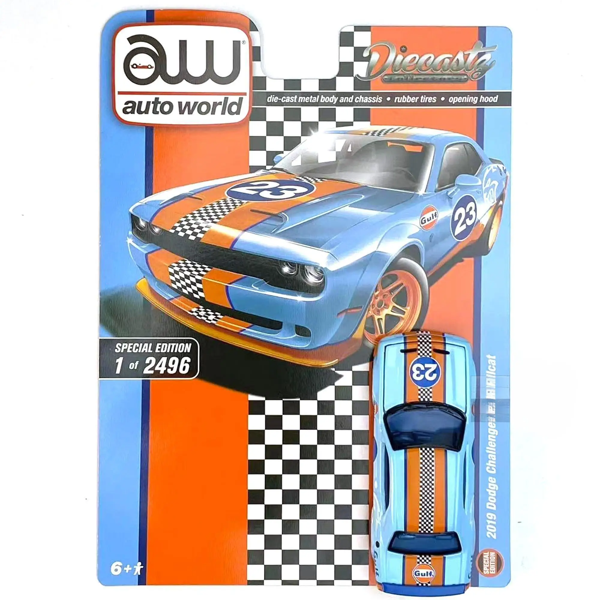 Auto World 1/64 AW 1/64 2019 Dodge Challenger Hellcat SRT Gulf Oil Die-cast alloy car model collection display child gift