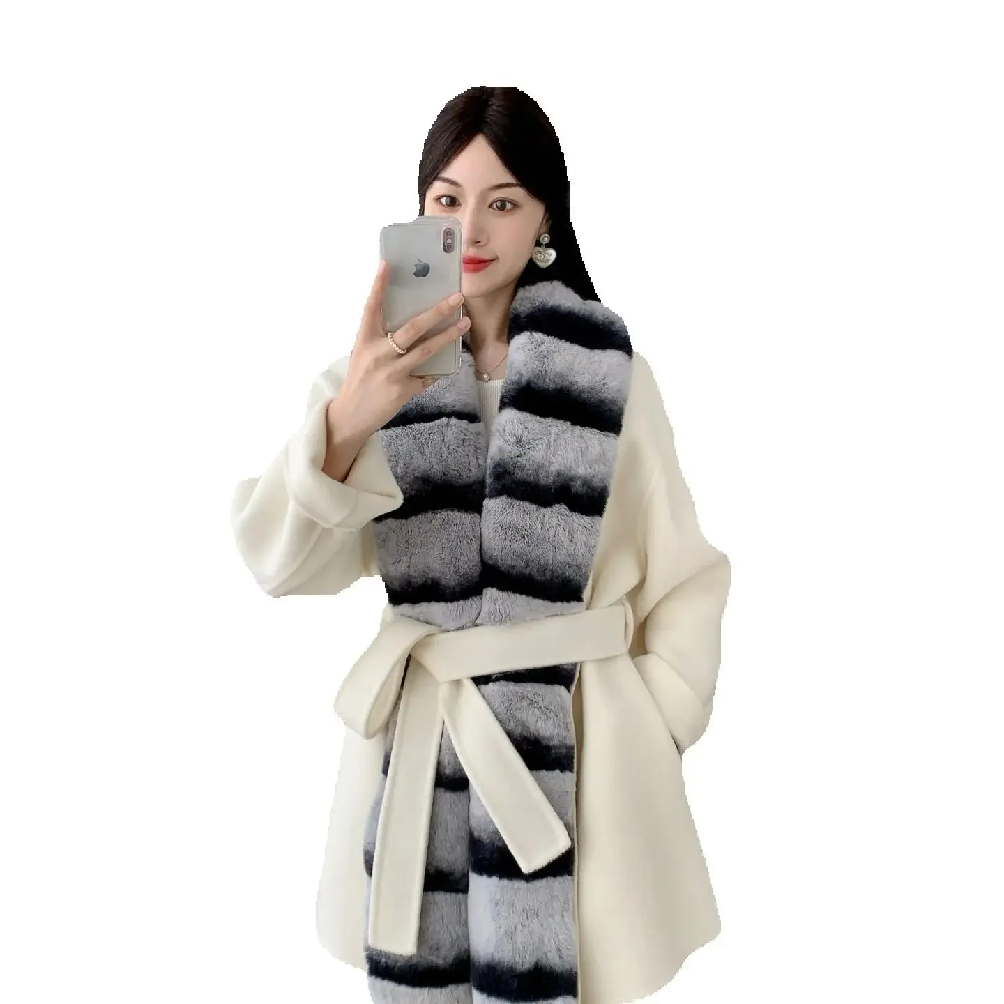 High-end Camel color A  double-sided wool coat collar and a mid-length, high-end woolen jacket for women in autumn and winter