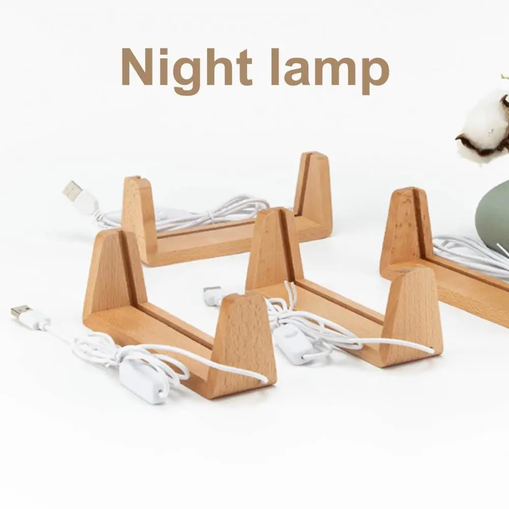 LED Night Light with Wooden Base Smooth Edge Burr-Free USB Plug-Play Soft Lighting Bedside Lamp LED Desk Light