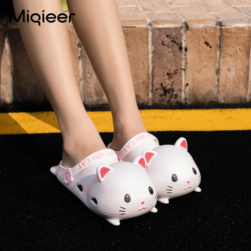 3D Cat Slippers for Girls Women Cute Garden Shoes Children Home Slippers Anti Skid Kids Clogs Beach Sandals Breathable Mules