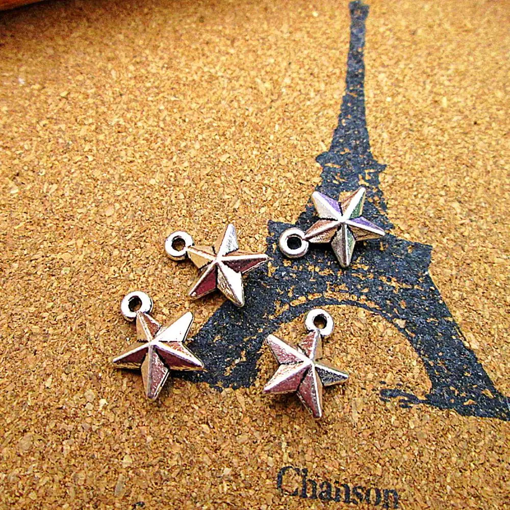 

120pcs--15x12mm 3D STAR Charms For Jewelry Making DIY Findings Antique Silver Color Alloy Pendants