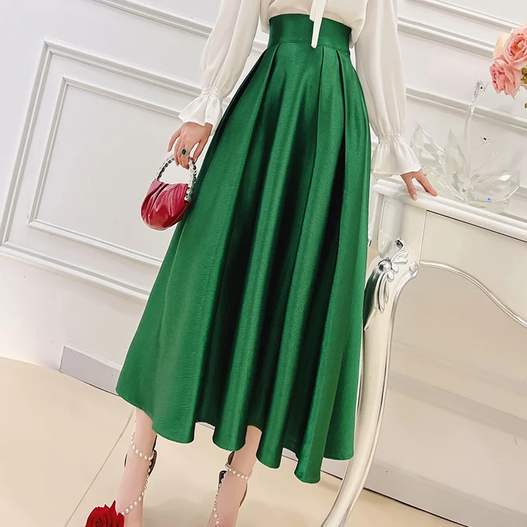 

High-end Satin Skirt for Spring and Autumn New Women's High Waist Slimming Mid-length A-line Umbrella Skirt for Women