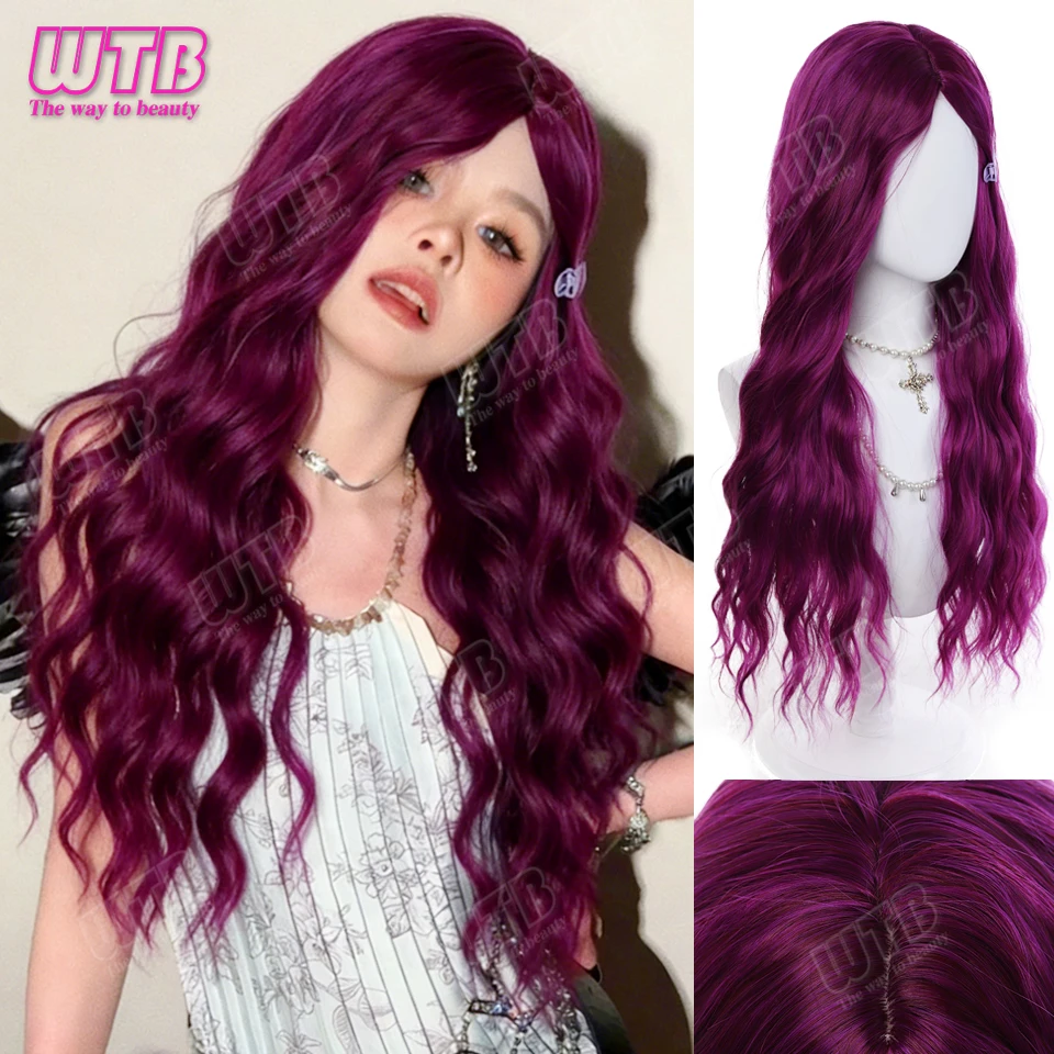 65cm Purple Curly Synthetic Lolita Wig with Water Wave Curls and Bangs Suitable for Women's Everyday Wear Parties and Cosplay