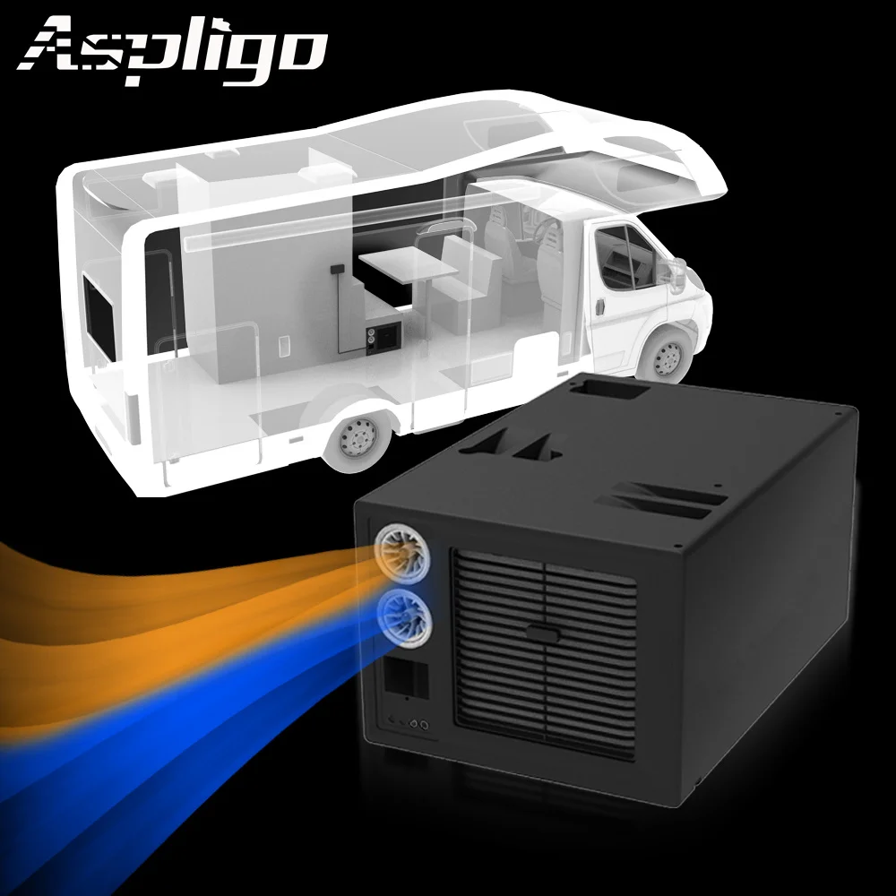 Aspligo RV-Tudo-em-um Incorporar Ar Condicionado Elétrico, Baixo Ruído Automotivo, Camper Truck Motorhome, 12 V, 24 V, 48V