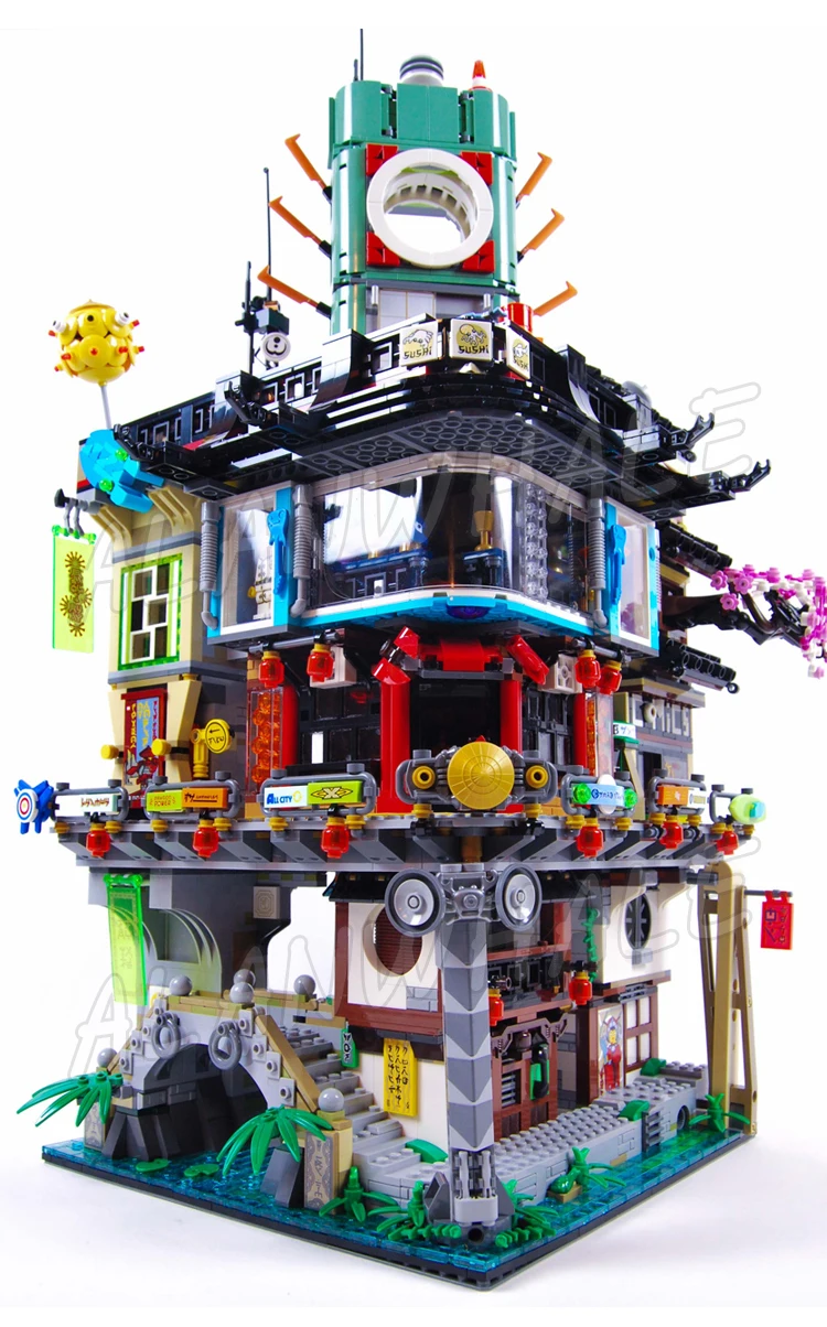 4953pcs Shinobi City Modular Street Sliding Elevator Fish Market Store Tower 10727 Building Kits toys Compatible with Bricks