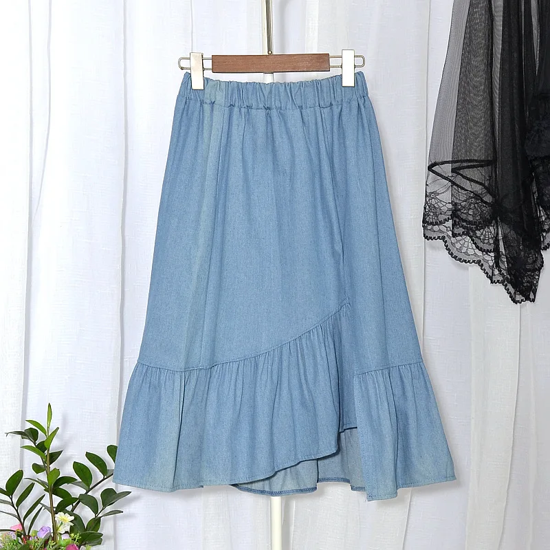 A-line Denim Skirt for Summer Thin High Waisted Midi Skirt 2024 New Edition Irregular Trumpet Ruffle Jeans Skirt