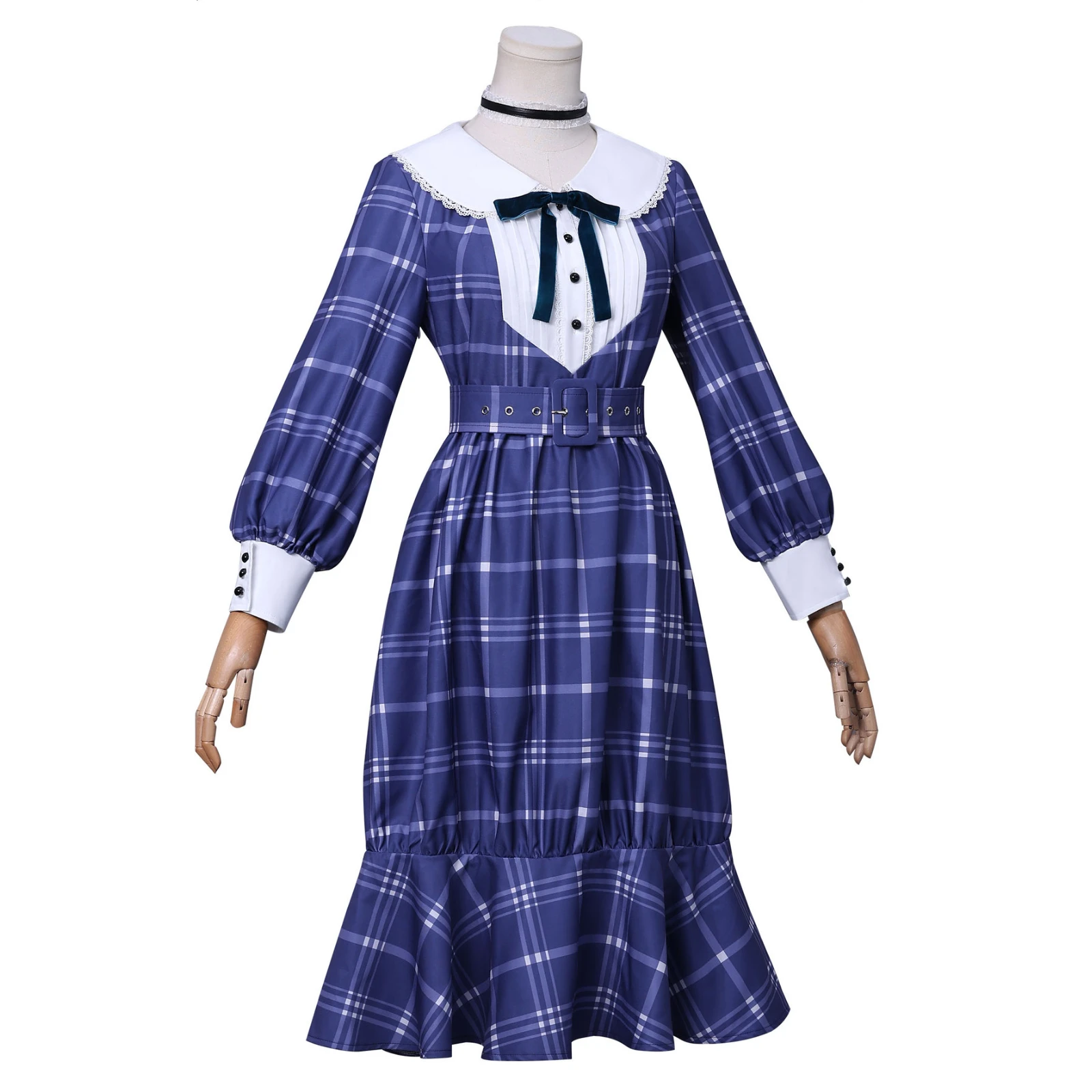 

Mutsumi Wakaba Cosplay Anime Costume Blue Plaid Skirt Dress Grid Uniform Halloween Party Suit for Women