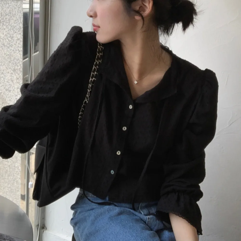 Sweet Chic bestickte Glocke Sve Lace irt Damen Faionable Vintage Design Sense Autumn Age Reduction Small ence