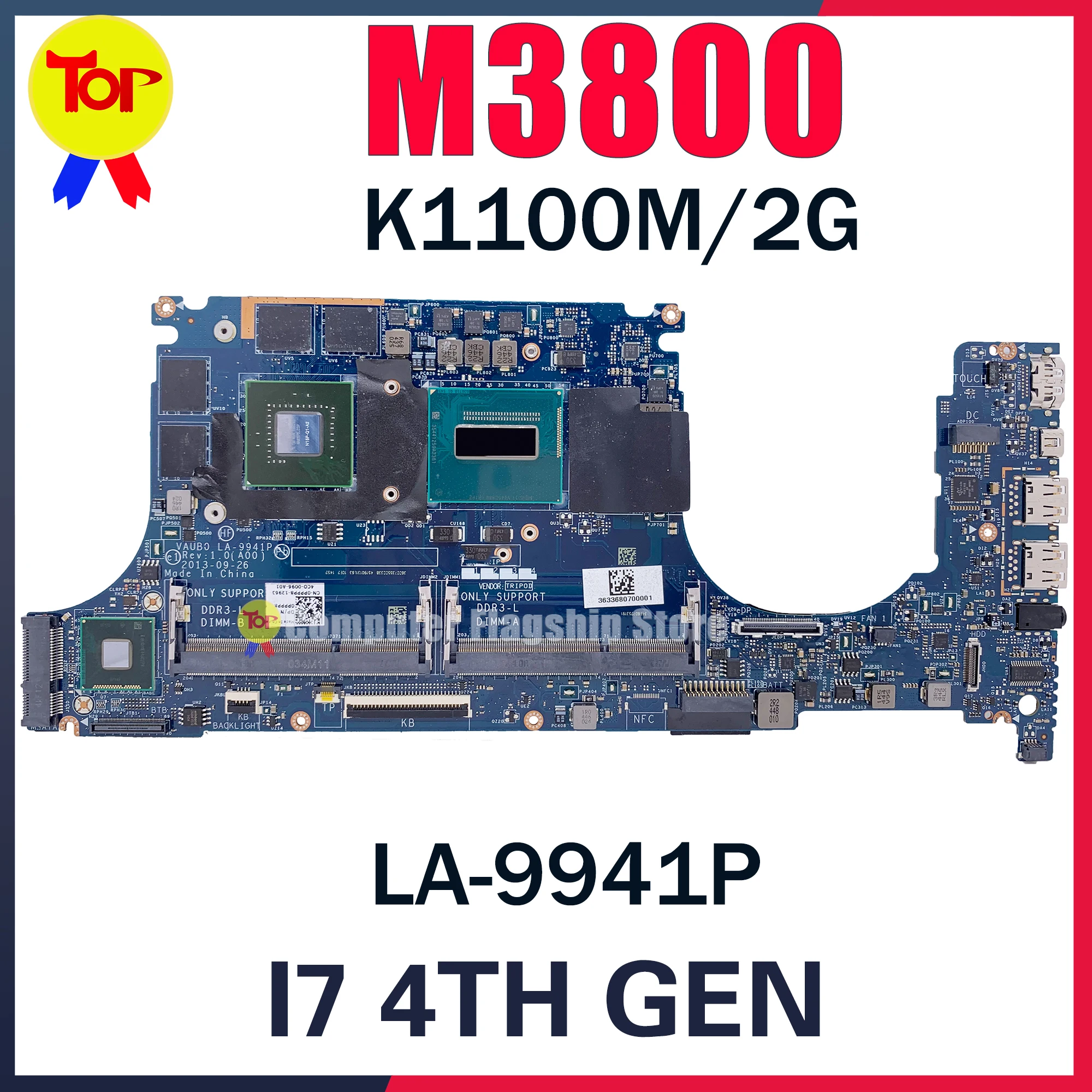 

KEFU LA-9941P Laptop Motherboard For DELL M3800 Mainboard I7-4710HQ I7-4700H I7-4702H K1100M-V2G 100% Working