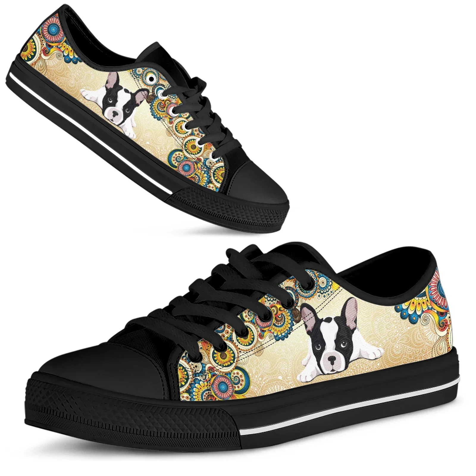Red Boston Terrier Print Shoes Women's 2023 Autumn Sport Casual Shoes Lace-up Flats Plus Size 45 Comfort Vulcanized Shoes view 3