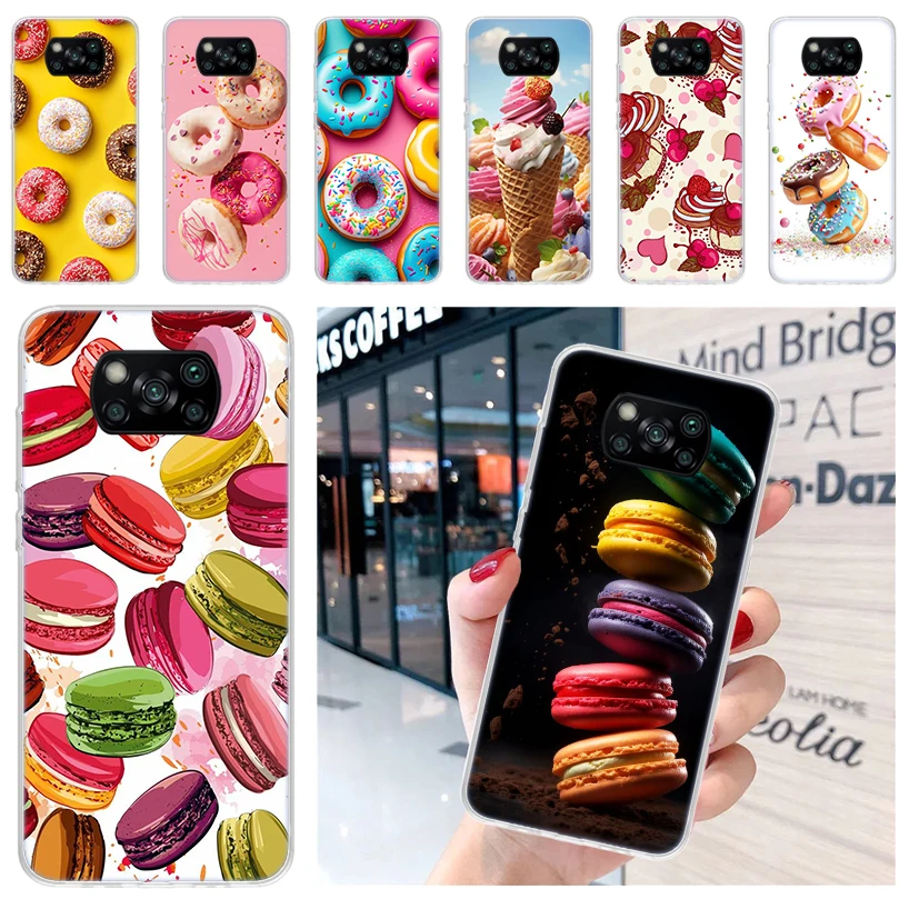 Macaron Ice Cream Cake Doughnut Soft Phone Case for Xiaomi Poco X6 X5 X4 Gt X3 Nfc F6 F5 Pro M5s M5 M4 M3 F4 F3 F2 F1 Capa Coque