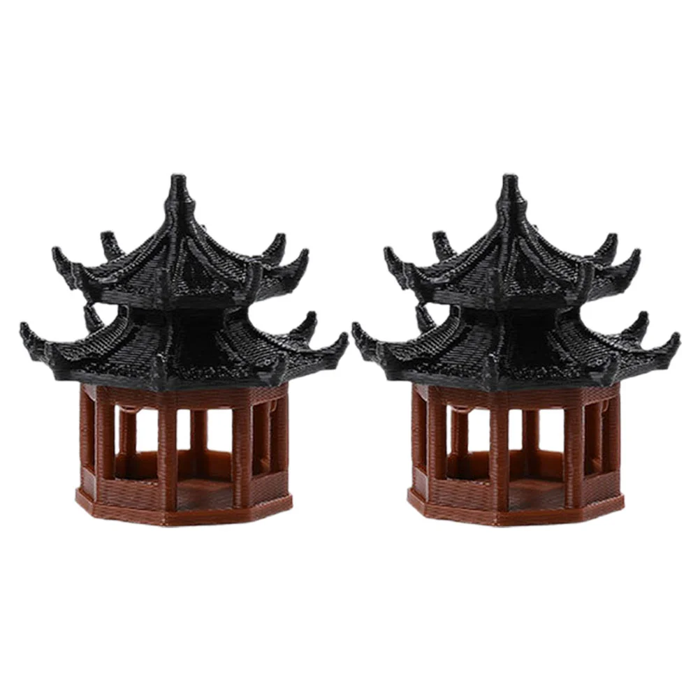 

2 Pcs Micro Landscape Gazebo Pavilion Statue Miniature Figurine Desktop Model Zen Garden Plastic Decor