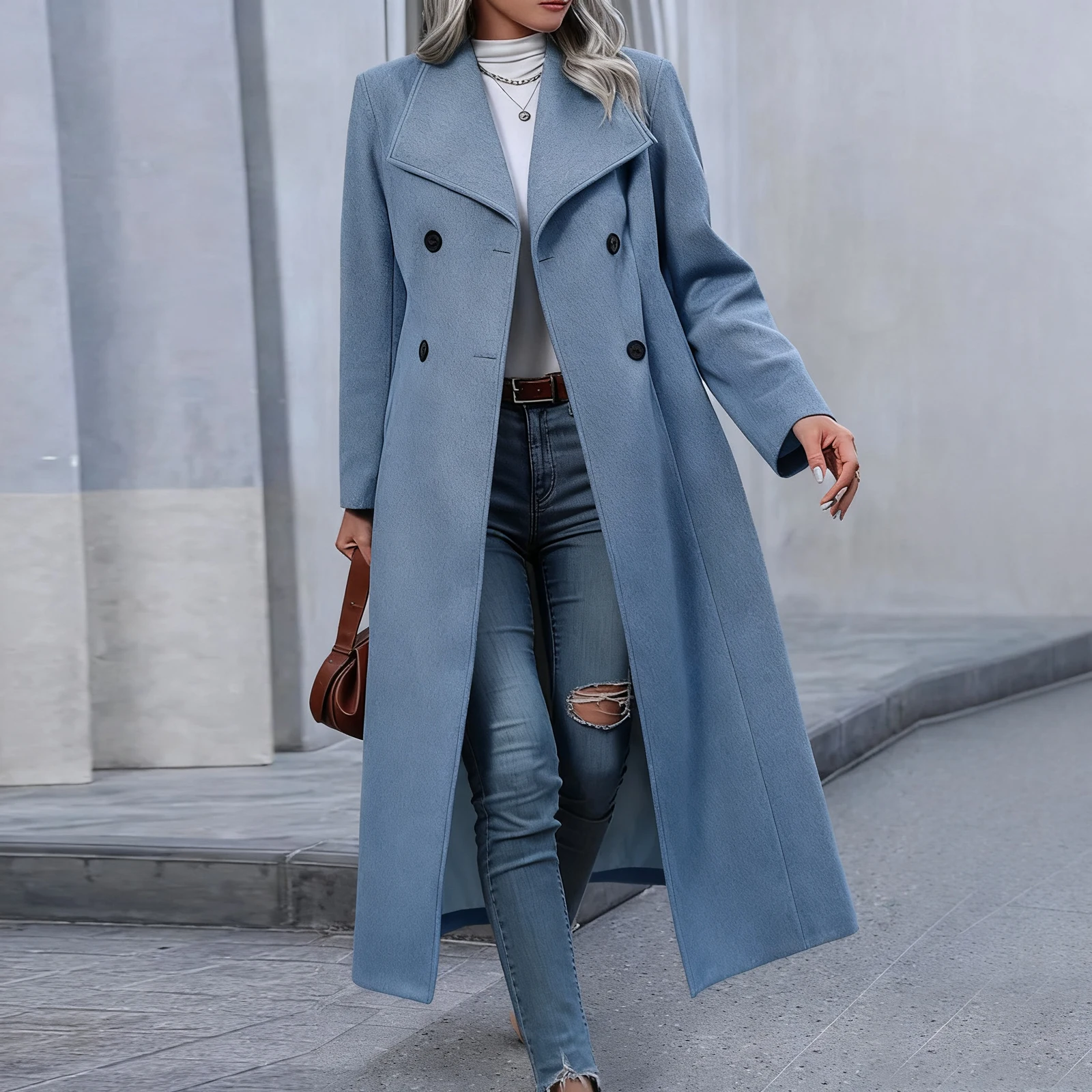 

Winter Fashion Women Solid Color Long Coats Autumn Winter Lday Casual Thickened Woolen Long Coat Jackets Female Versatile Coat