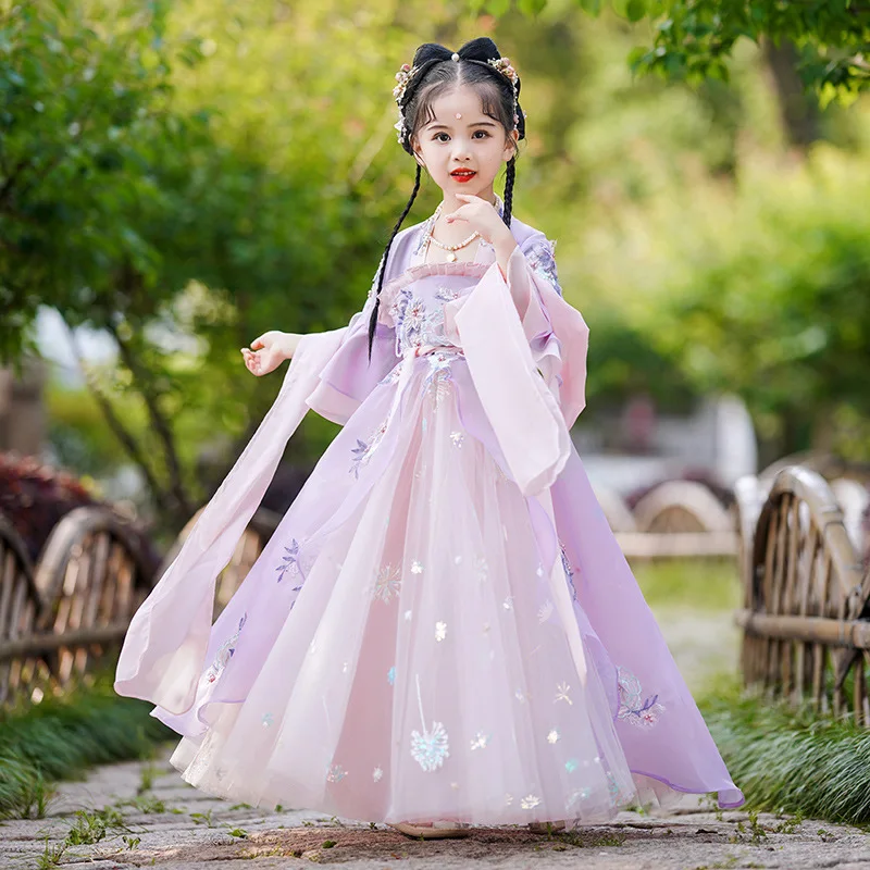 

Chinese Ancient Hanfu Dress Girls Birthday Gift Children Carnival Halloween Cosplay Costume Colorful Dance Dresses Kids