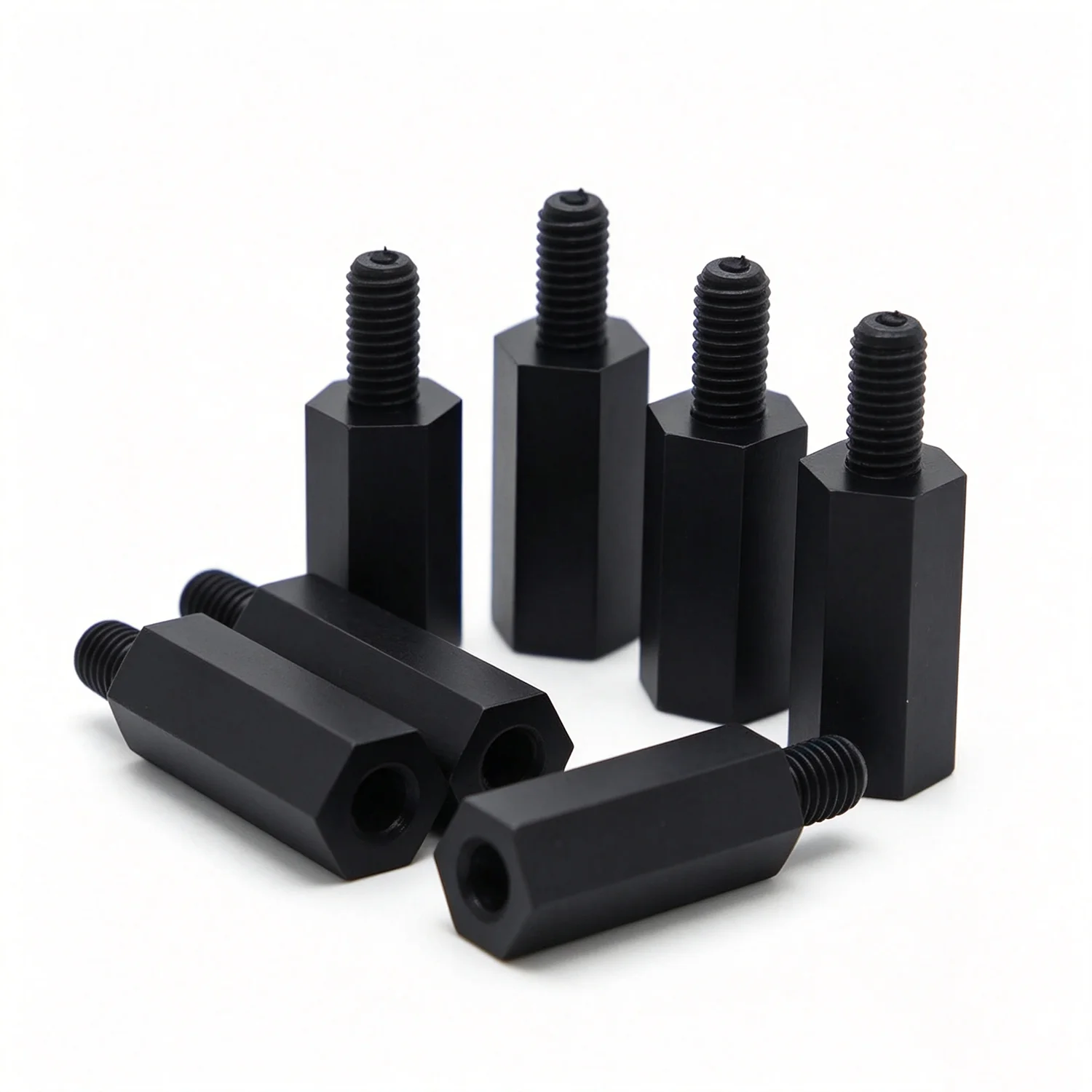 20/50 Stück Stecker auf Buchse, schwarze Nylon-Abstandshalter, Sechskant-Abstandshalter, Abstandshalter-Säule, Kunststoff-Abstandsschraube, M2, M2,5, M3, M4 x L + 6 mm – Detail 3
