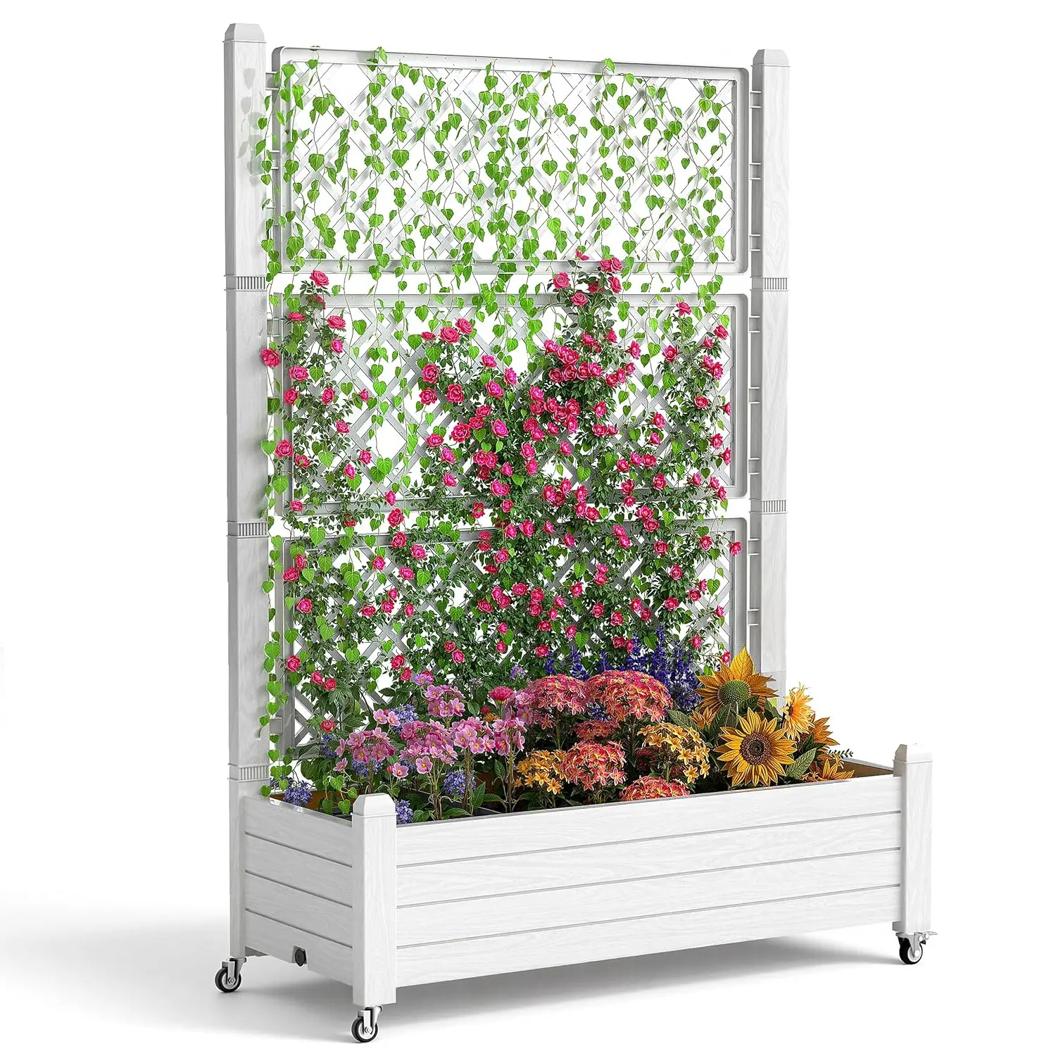 

Raised Garden Bed with Trellis for Climbing Plants,Outdoor Herb Garden Planter with Drainage Plug and Gauge,Durable Dust-Proof R