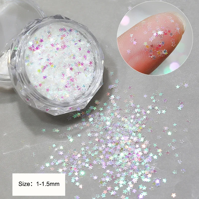 1Jar 1mm Mini Sparkling Star Nail Glitter Sparkling Nail Decoration Nail Salon Design Cute Accessories DIY Nail Art Design