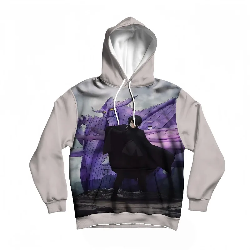 

Новая мужская осенне-зимняя толстовка Наруто Учиха Саске с фиолетовым принтом Сусаоно, аниме-дизайн, теплый пуловер для повседневного использования и косплея