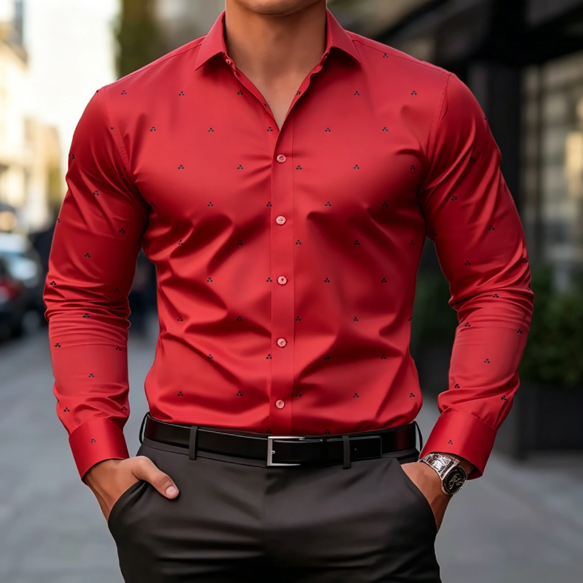 Men Slim Fit Lightweight Long Sleeve Shirt Subtle Geometric Dot Print Breathable Fabric Formal Casual Daily Tops view 3