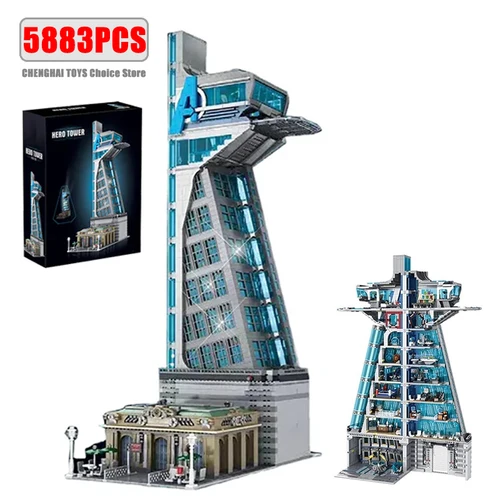 5883PCS 크리 에이 티브 전문가 슈퍼 영웅 모듈 형 벽돌 스트리트 뷰 모델 빛 55120 영웅 타워 빌딩 블록 어린이 선물