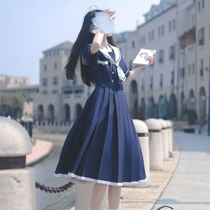 

Japanese Department College Jk Uniform Students Sweet Sailor Dress Slimming Blue and White Sailor Dress Women Dress Summer