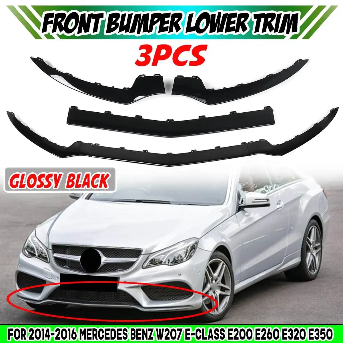 

Black Car Front Bumper Lip Splitter Diffuser Spoiler Protector For Mercedes For Benz W207 E-Class E200 E350 2014-2016 Body Kit