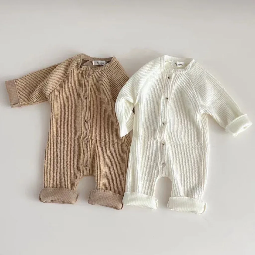 

2024 Autumn New Baby Long Sleeve Romper Newborn Toddler Boy Girl Solid Jumpsuit Cotton Infant Casual Clothes 0-24M