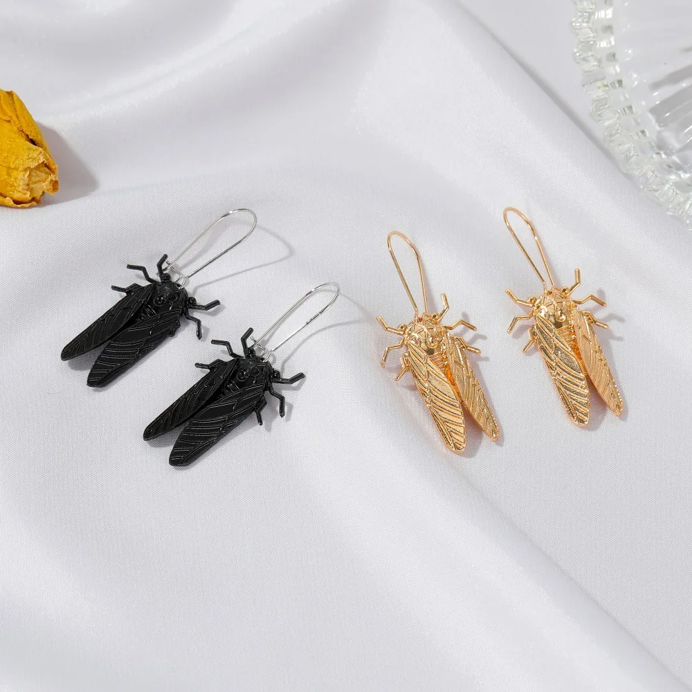 Europe and the United States new creative insect golden cicada earrings personality long cicada earrings drop