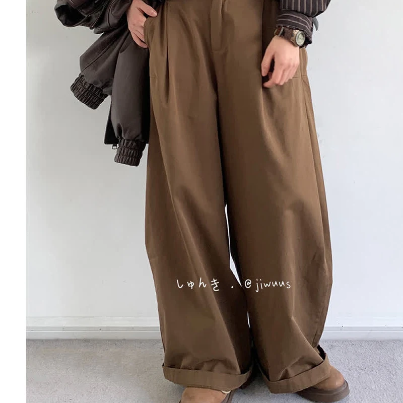 Spring Autumn Solid Color Fashion Elastic Waist Wide Leg Trousers Man High Street Pockets Patchwork Vintage Street Y2K Trousers