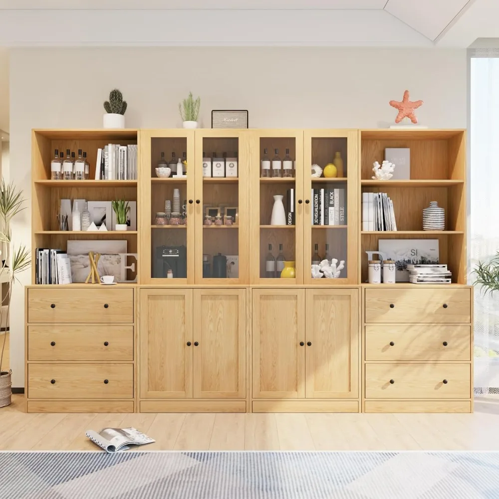 خزانة كتب مقاس 71 بوصة، أرفف كتب حديثة من 3 طبقات و3 أدراج كبيرة، خزانة ملفات خشبية مع رف تخزين مفتوح بوفيه Meubles #3