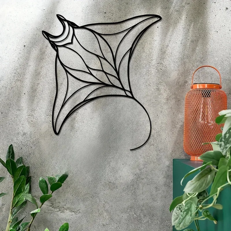 Manta Ray Metal Wall Art Unique Stingray Fish Decor Luxury Home Office Hanging Ornament Perfect Housewarming Gift 13.88x15.75