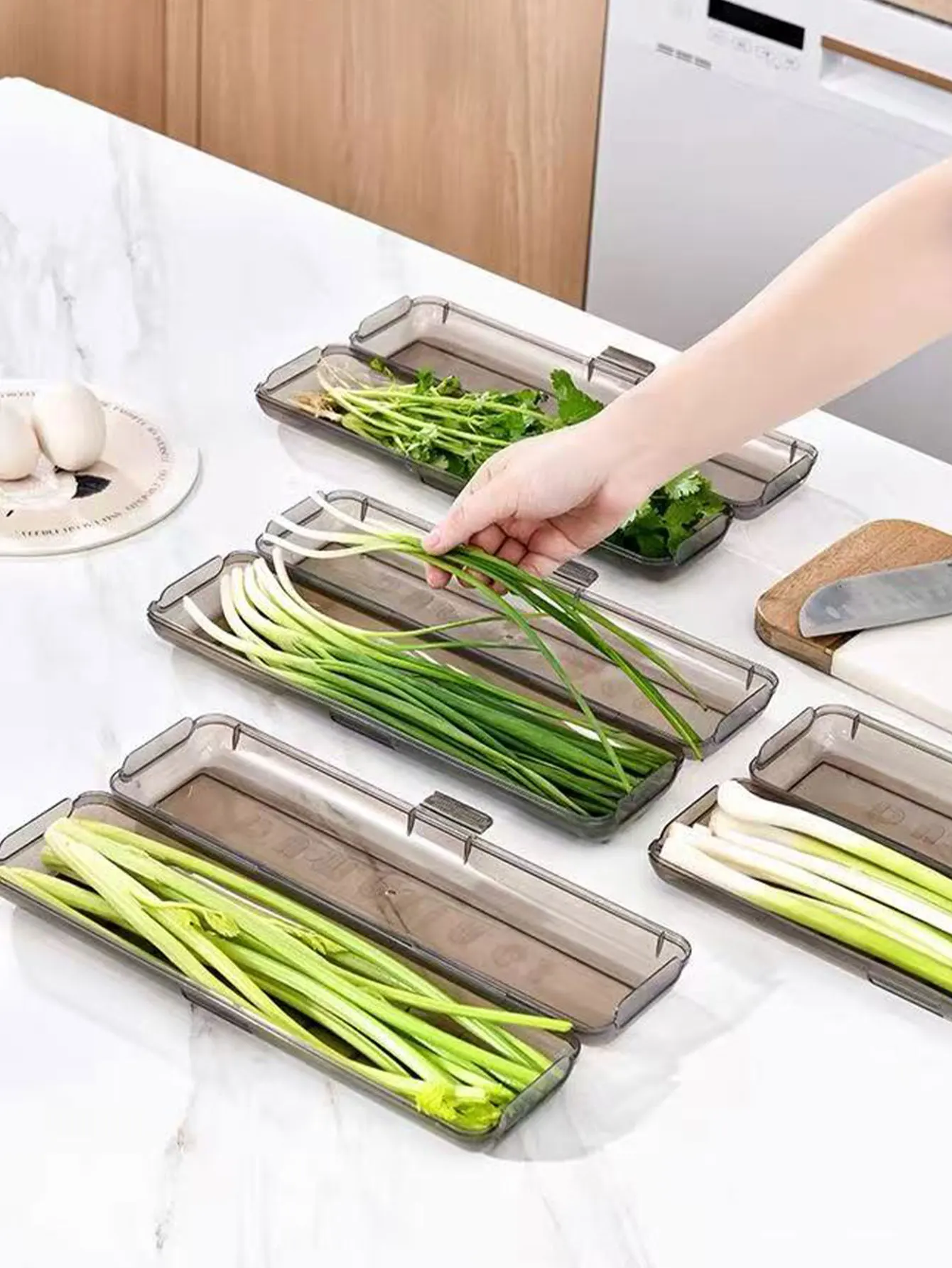 Caja de conservación de cebolla verde y cilantro, caja de almacenamiento para refrigerador, caja de almacenamiento colgante de jengibre y ajo de calidad alimentaria, organizador especial para fideos y verduras, 1 pieza