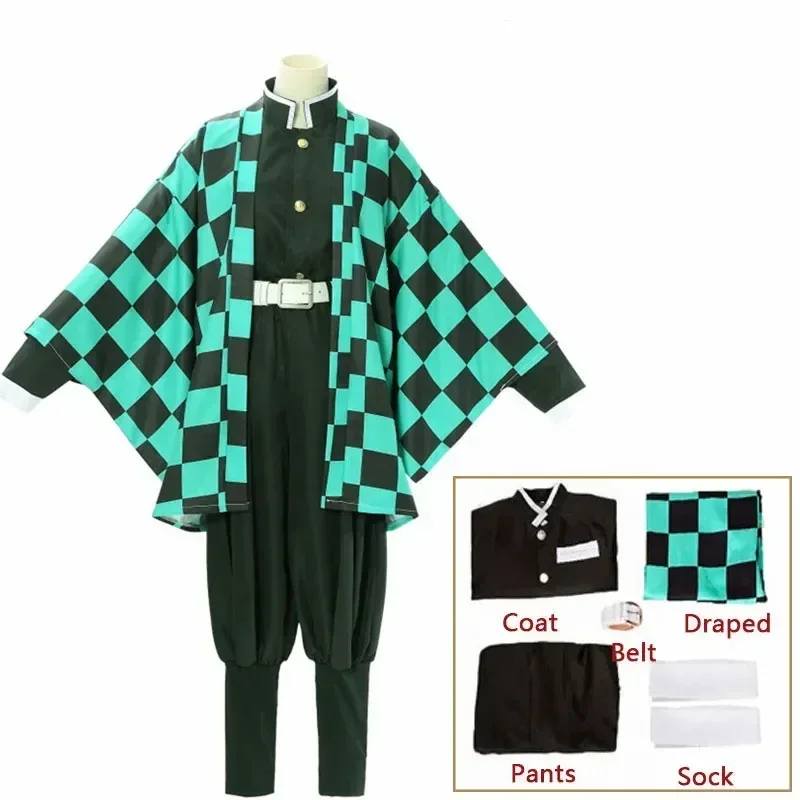 Tanjirou Kamado Kostuum Anime Cosplay Mannen Kimono Uniform Halloween Party Demonias Vrouwen Kleding Kids