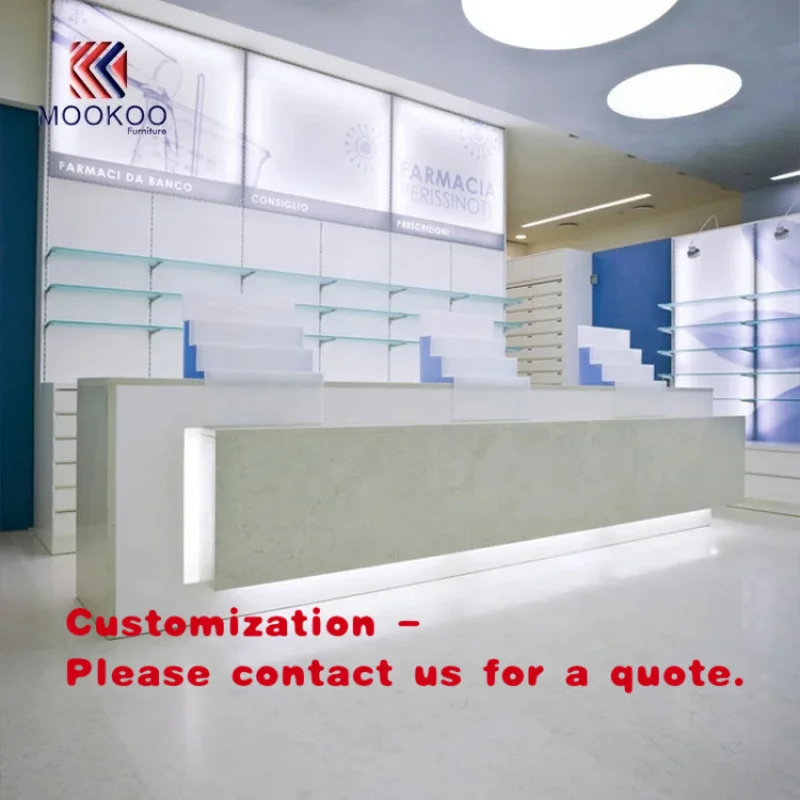 custom.High-end Modern Customized Farmacia Shop Interior Furniture Display Shelves with Wood & Metal Materials