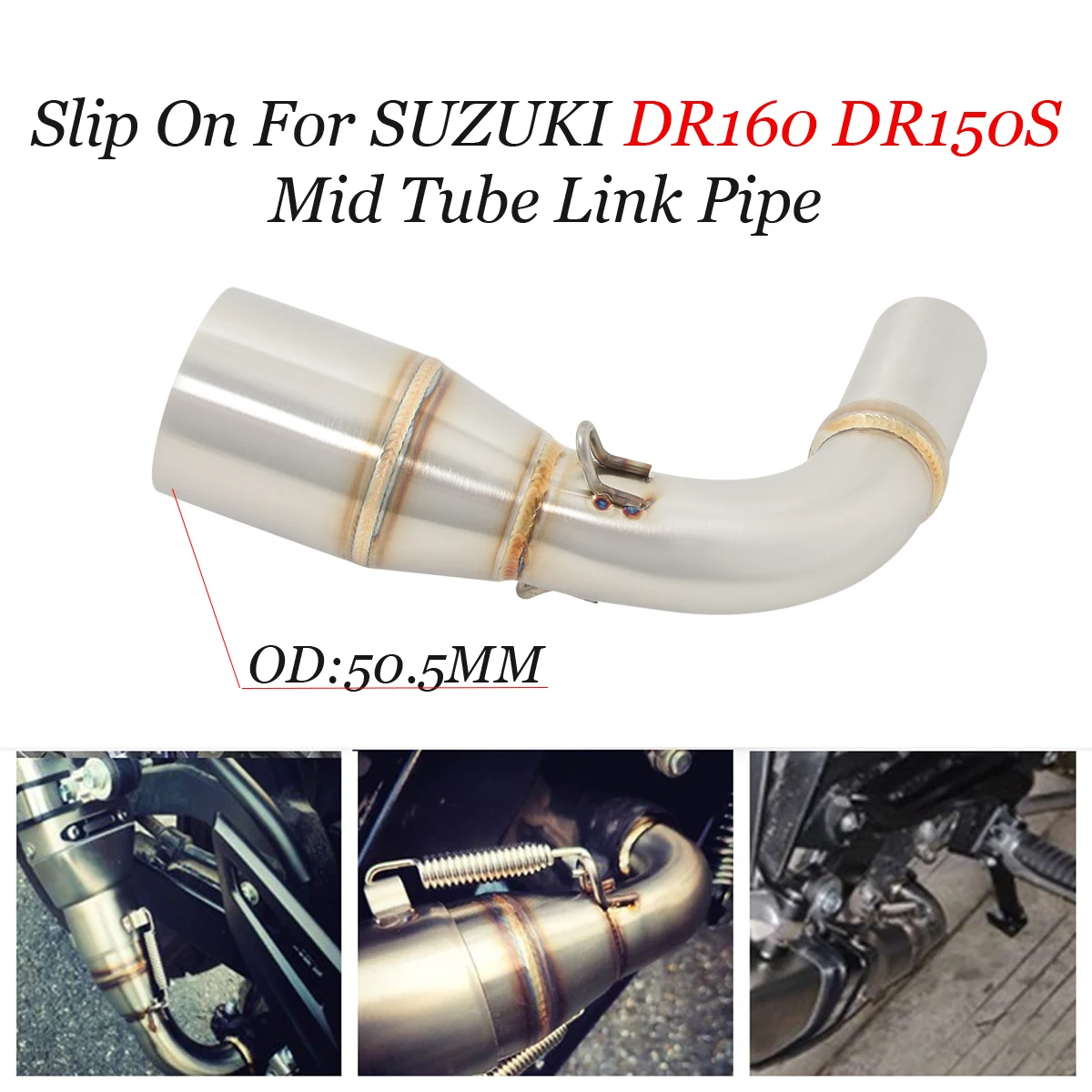 Slip On for Suzuki Dr160 Dr150S Motorcycle Exhaut System Escape Moto Modify Stainless Steel Mid Tube Link Pipe 50.5Mm